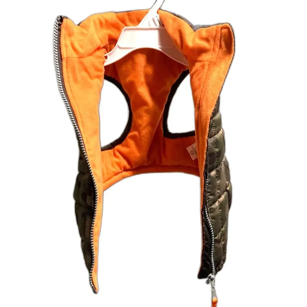 Camouflage HUNTING Dog Puffer Quilted Jacket Zippered Green Brown Orange Small